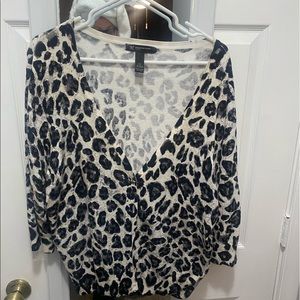 INC Animal print 3/4 sleeve leopard and sequin cardigan